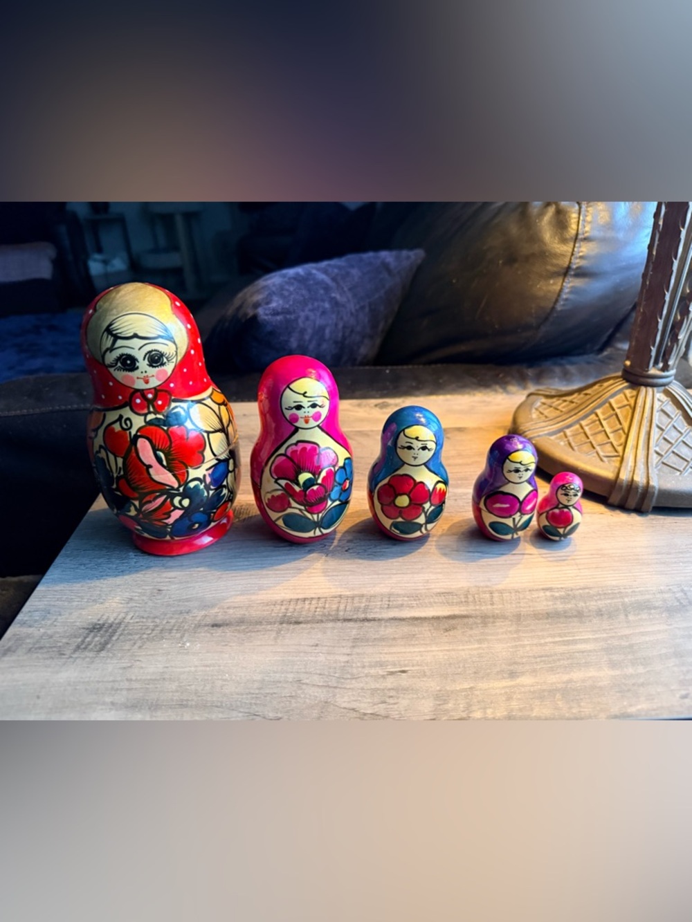 Hand-Painted Russian Nesting Dolls Matryoshka Set - Bright Floral Colors